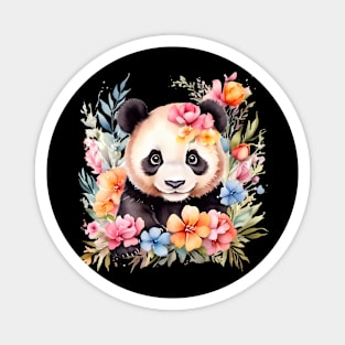 A panda bear decorated with beautiful watercolor flowers Magnet